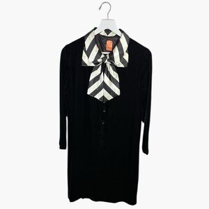 Rare Vintage 70s Black Velvet Pussybow Button-front Dress W2087 Sz 11